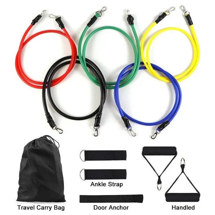 Resistance Bands Set Elastic Tube Bands Door Anchor Ankle 11Pcs  Straps Cushioned Handles with Carry Bags for Home Gym